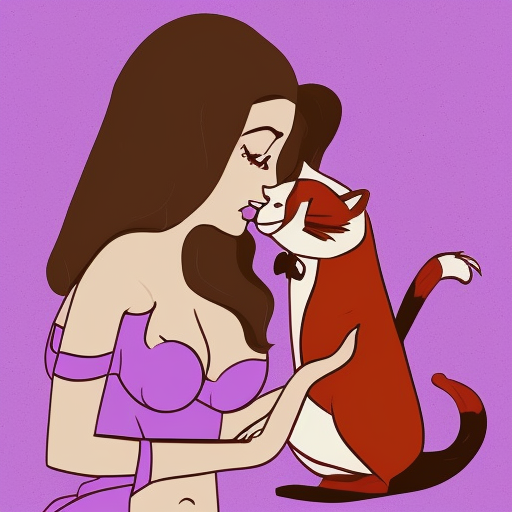 Eine etwas surreale Illustration vom jungen Dornröschen, das mit dem Kater schmust.