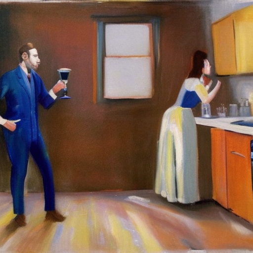 Ein Mann trinkt aus einem Glas, seine Frau dreht sich weg.