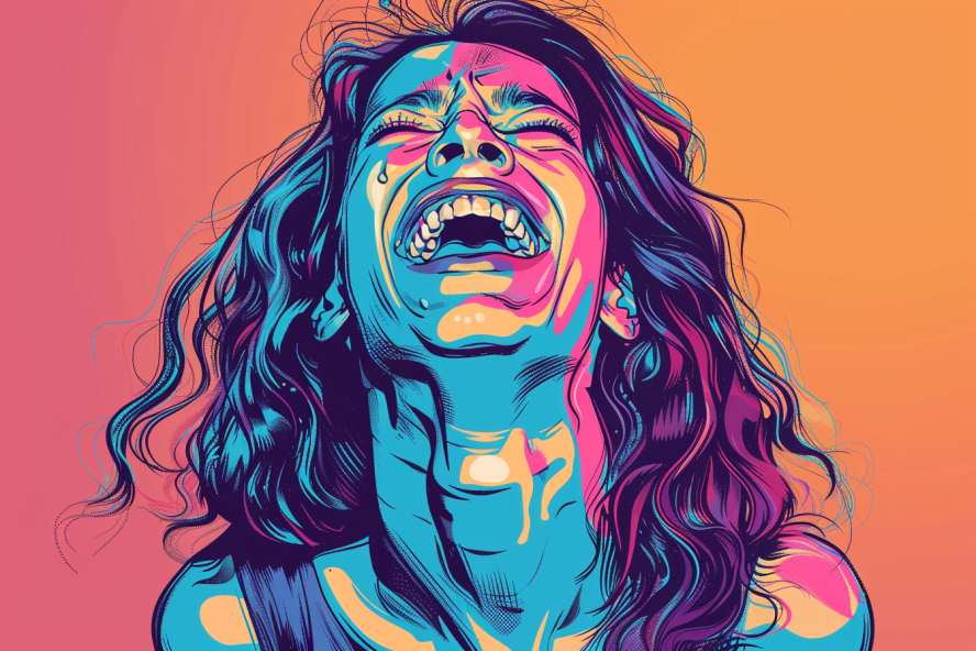 Illustration einer Frau, die gleichzeitig weint und lacht.