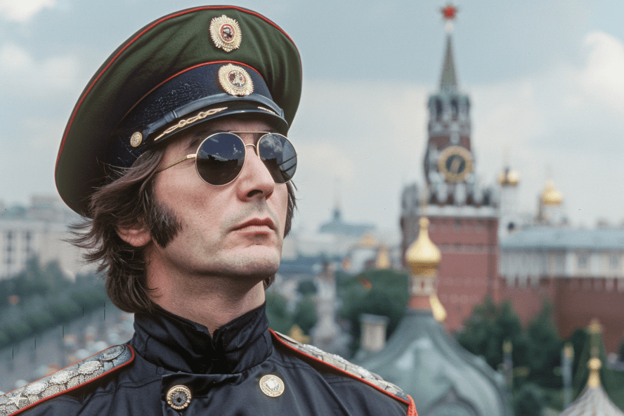 John Lennon in einer russischen Uniform.