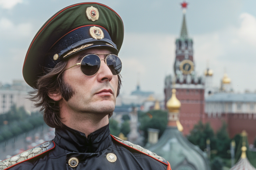 John Lennon in einer russischen Uniform.