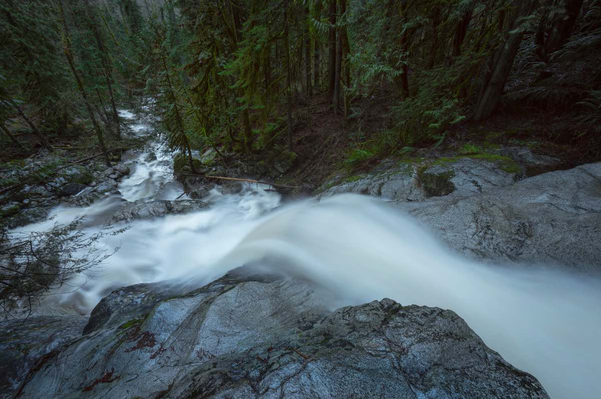Ein Wasserfall in einem kanadischen Wald.