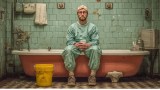 Mann sitzt in Badezimmer. (KI-generiert)