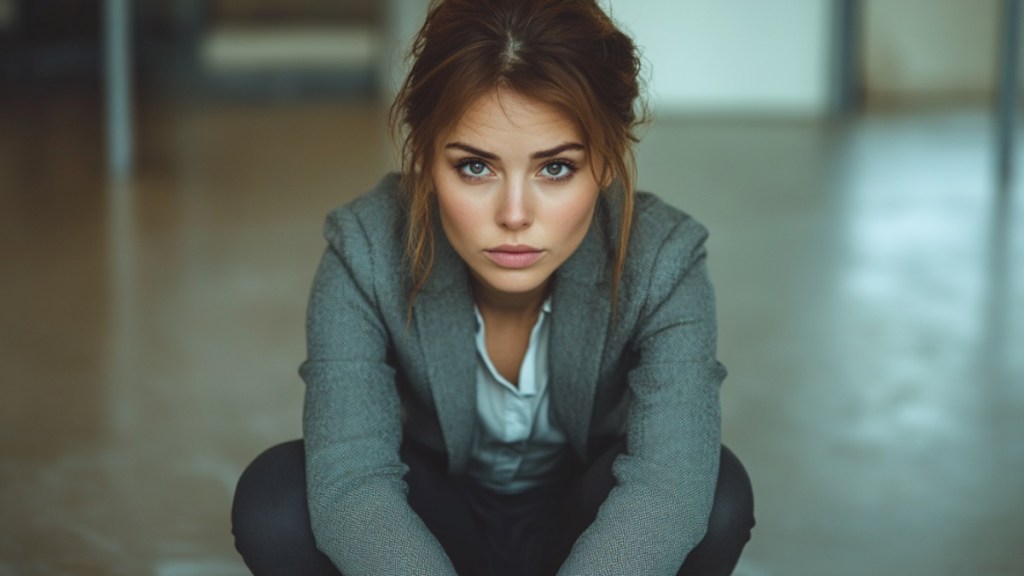 Hockende Frau. (KI-generiert)