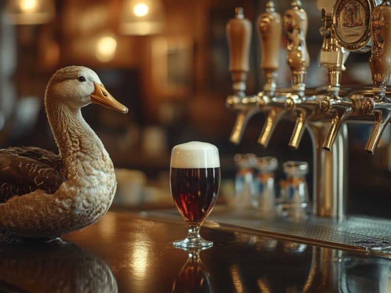 Eine Ente in einer Kneipe. (KI-generiert)