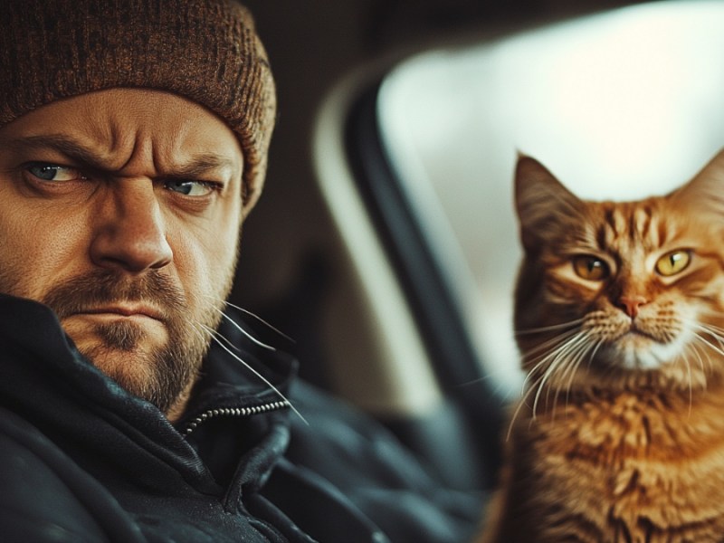 Mann und Katze. (KI-generiert)