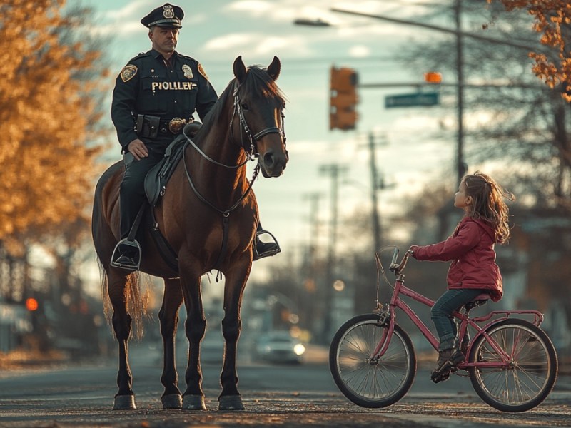 Polizist und kleines Mädchen. (KI-generiert)