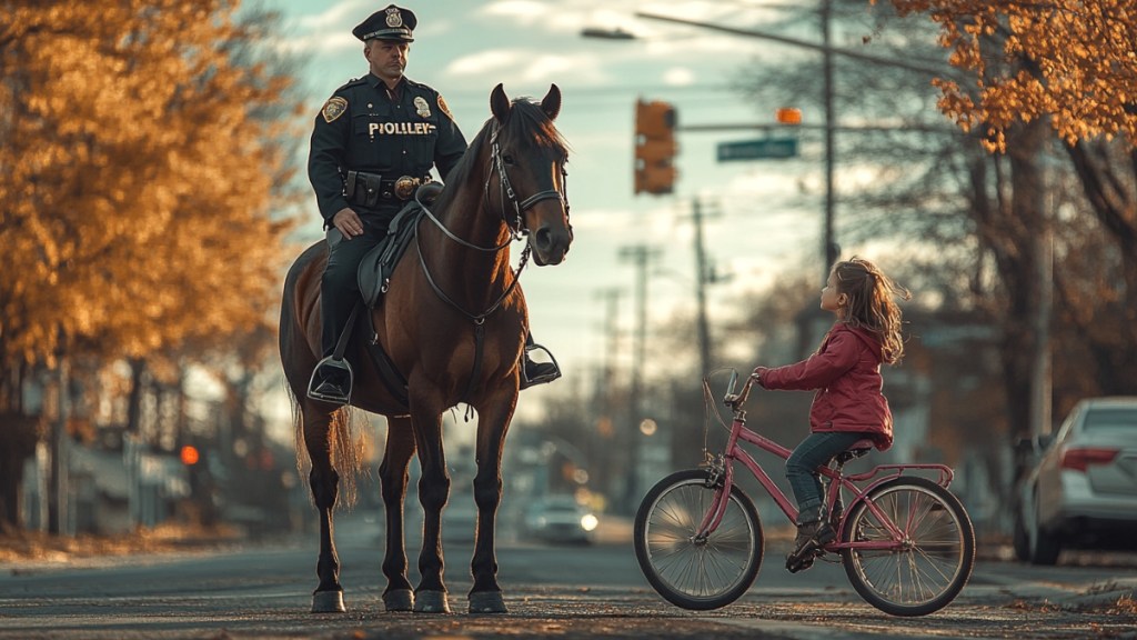 Polizist und kleines Mädchen. (KI-generiert)