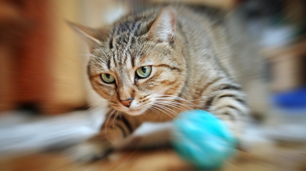 Spielzeug landet zu wild in der Nähe der Katze