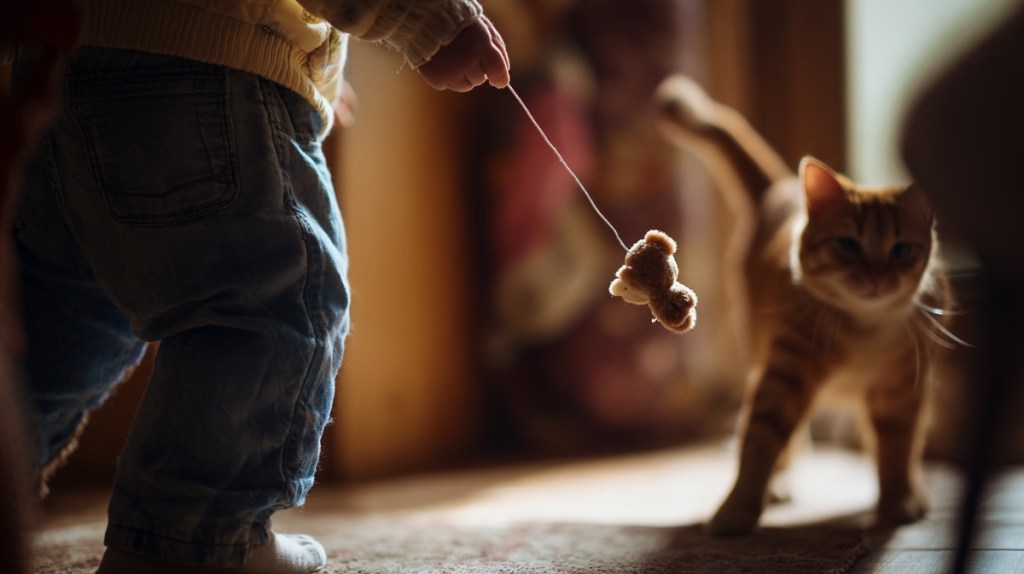 Die Katze wird übermütig beim Spielen